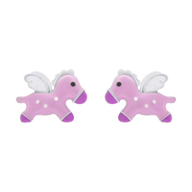 Stud earrings Pegasus with pink and white enamel photo