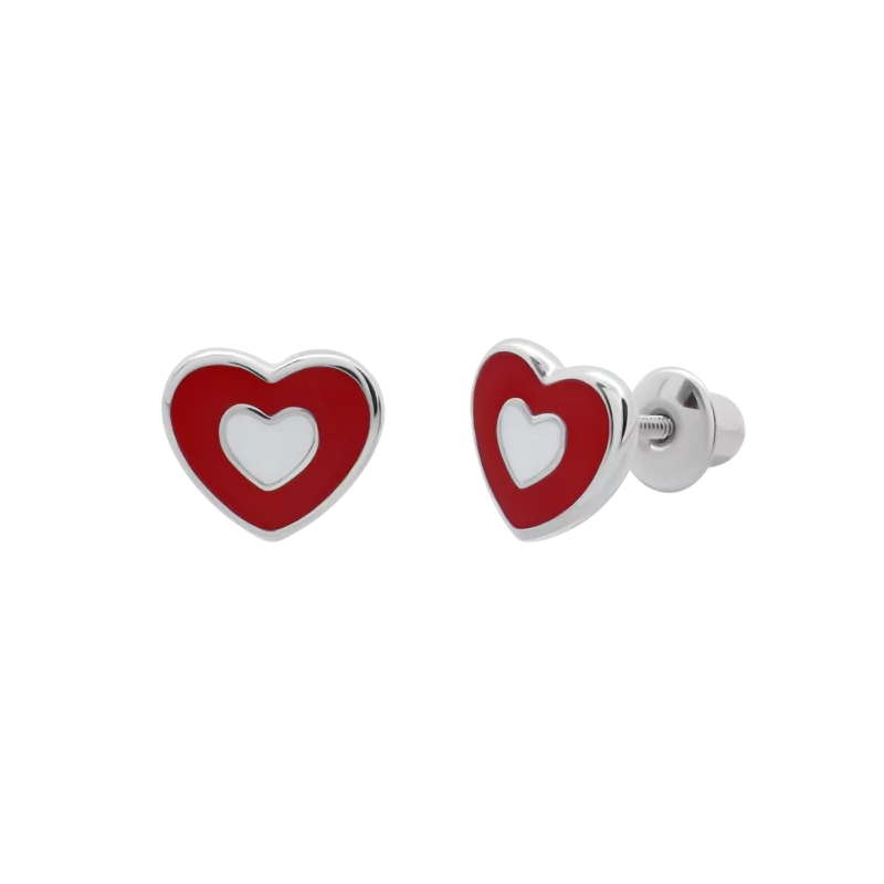 Earrings Red-white Heart in Heart photo