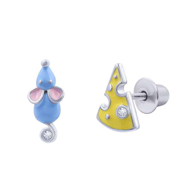 Earrings Blue Mouse with cheese photo