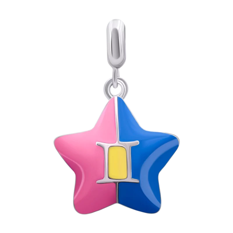 Pendant Gemini with pink, blue and yellow enamel photo