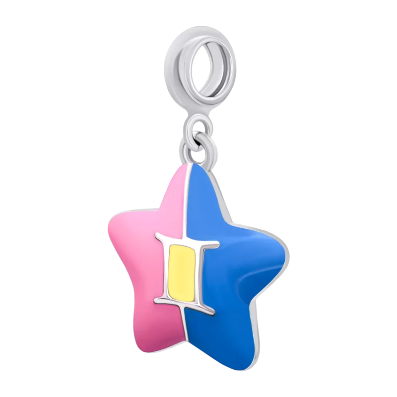 Pendant Gemini with pink, blue and yellow enamel photo