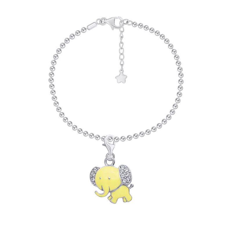 Chain bracelet with carabiner pendant Elephant with yellow enamel and Cubic Zirconia photo