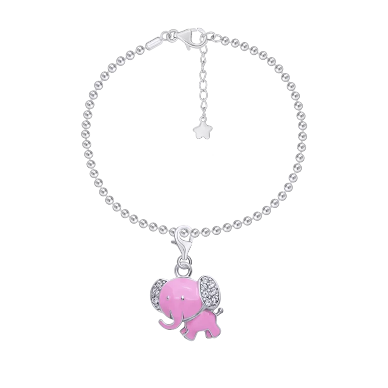 Chain bracelet with carabiner pendant Elephant with pink enamel and Cubic Zirconia photo