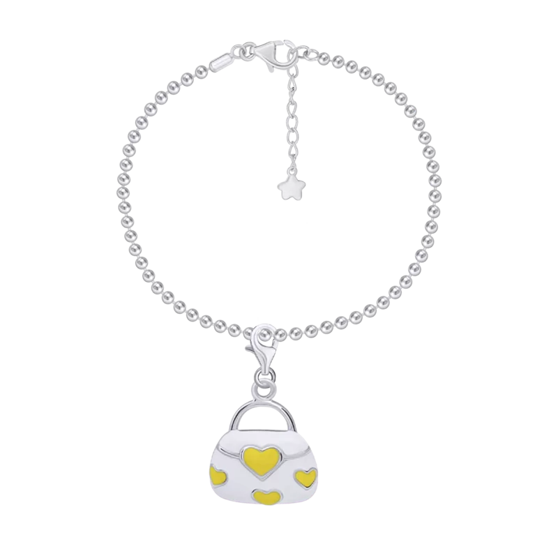 Chain bracelet with carabiner pendant Handbag with white and yellow enamel photo