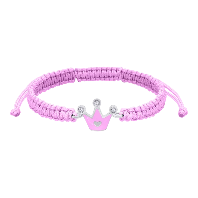Braided bracelet Crown with a Heart with pink enamel and Zirconia photo