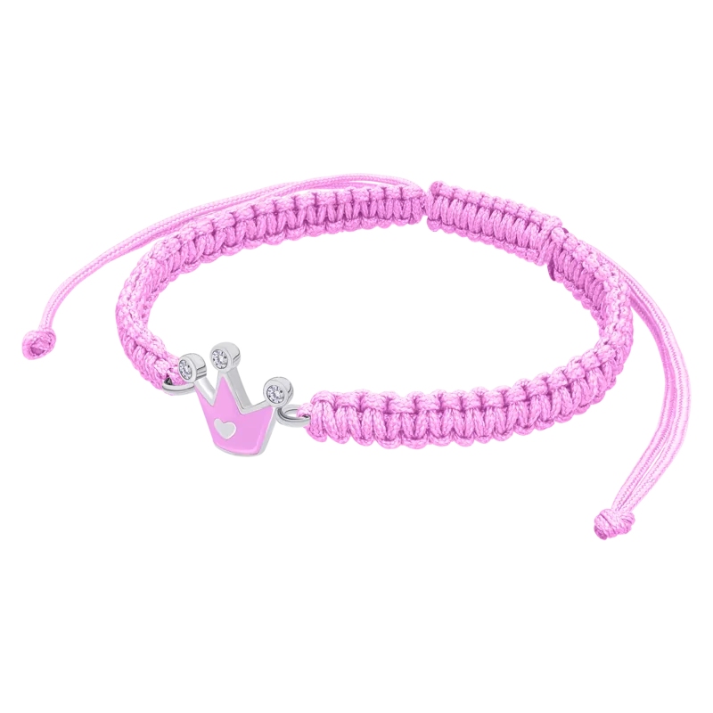 Braided bracelet Crown with a Heart with pink enamel and Zirconia photo
