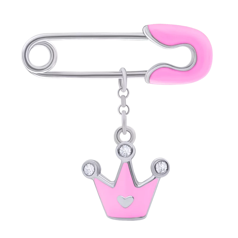 Pin Crown with a Heart with pink enamel and Zirconia photo