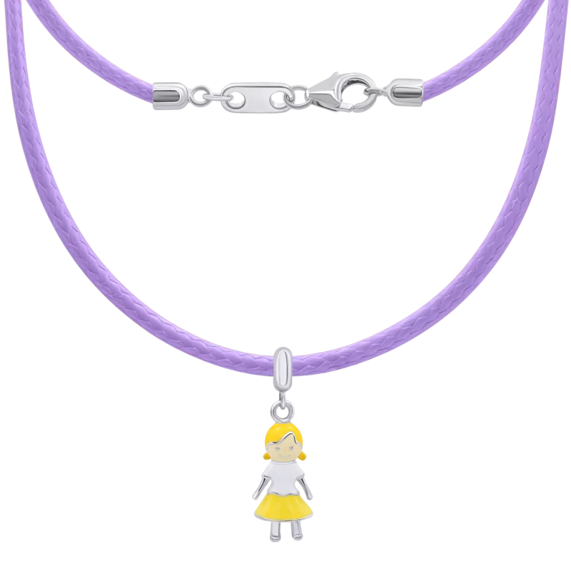 Cord necklace Girl with yellow and white enamel photo