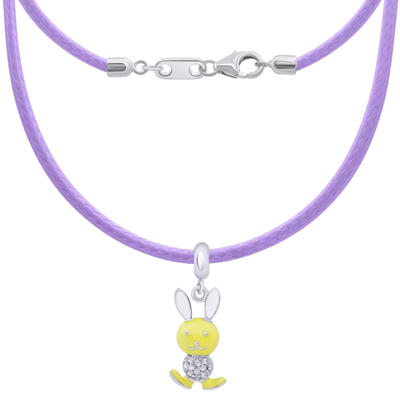 Cord necklace Bunny with yellow enamel and cubic zirconia photo