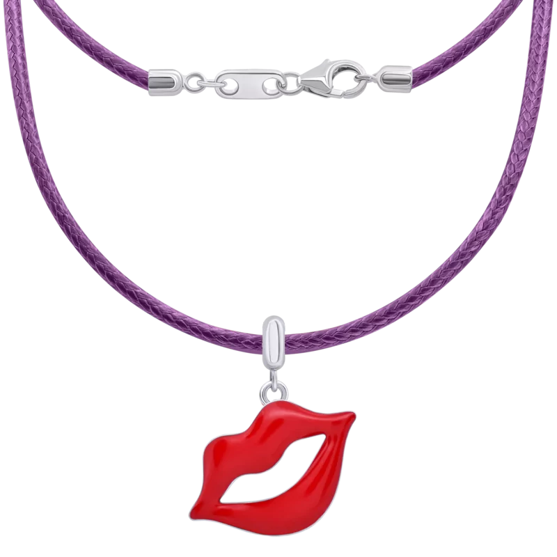 Cord necklace Lips with red enamel photo