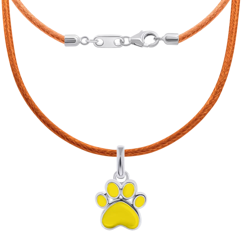 Cord necklace Paw with yellow enamel photo