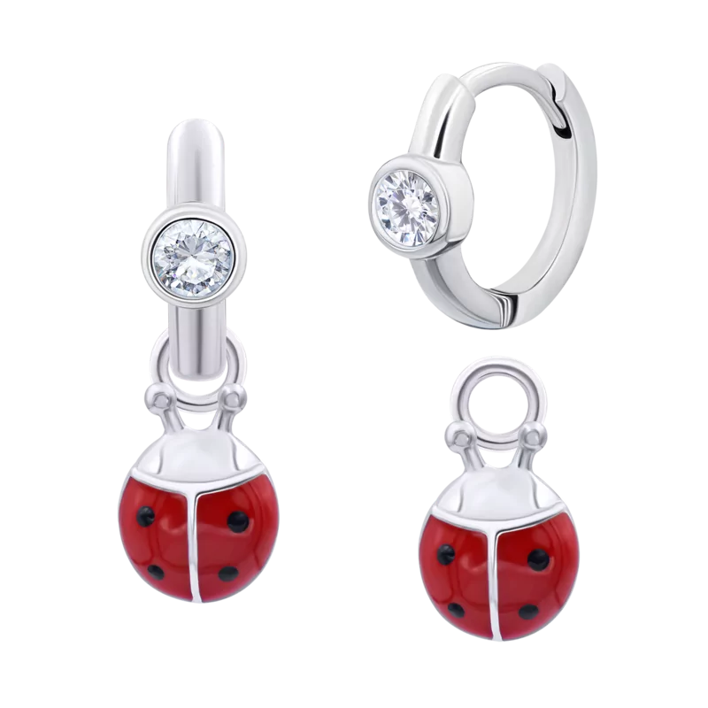 Earrings with pendants Ladybug with white Cubic Zirconia photo