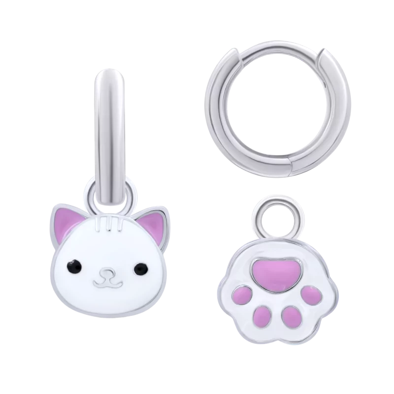 Earrings with pendants White Cat with a Paw photo