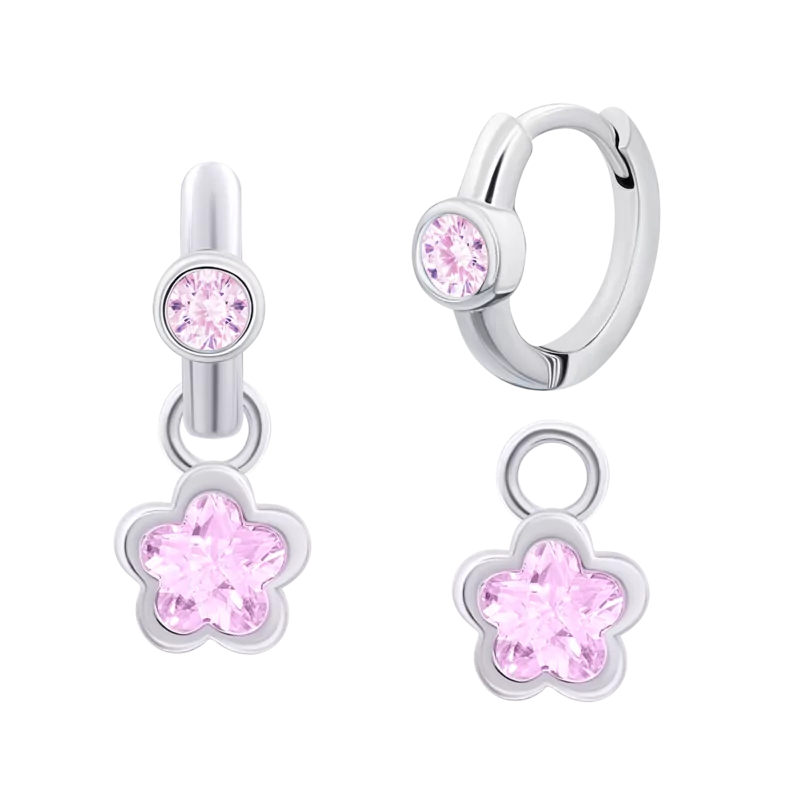 Earrings with pendants Sparkling Flower with pink Cubic Zirconia photo