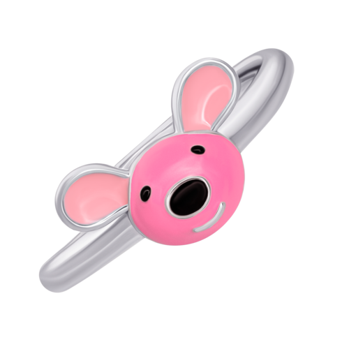 Каблучка Мишеня з рожевою емаллю фото