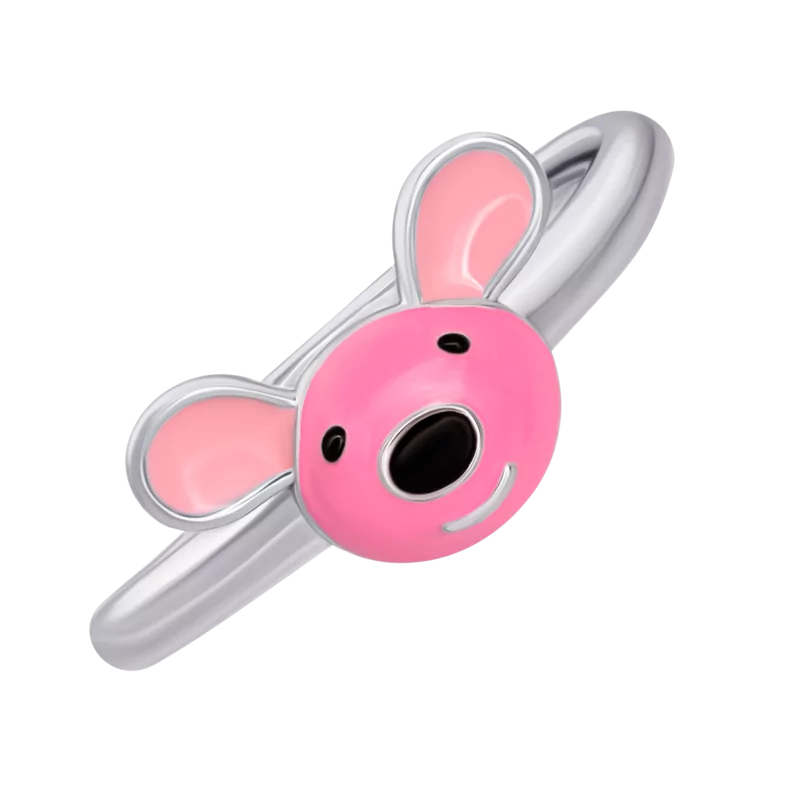 Каблучка Мишеня з рожевою емаллю фото
