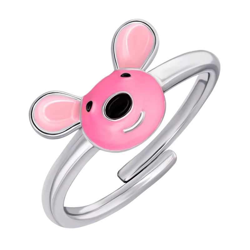 Кольцо Мышонок с розовой эмалью фото