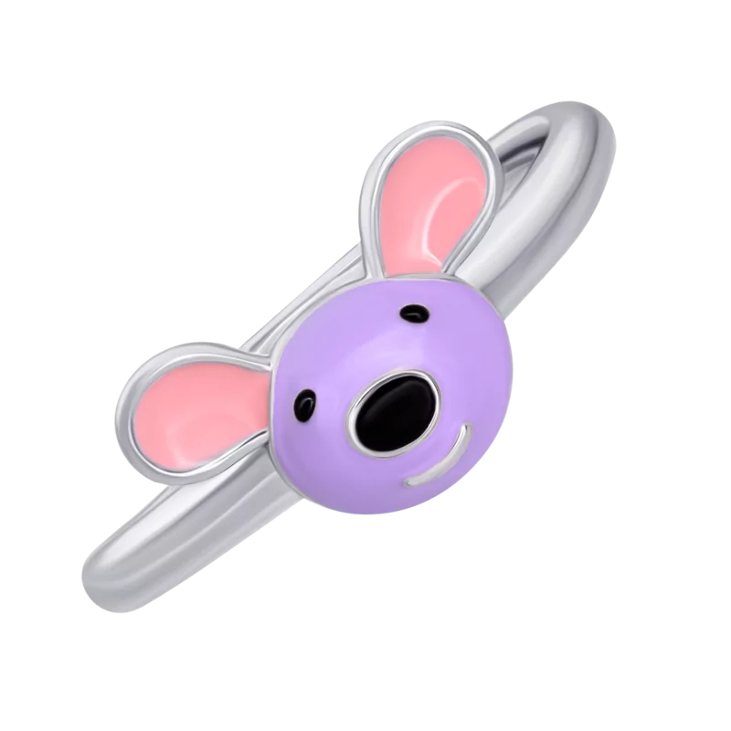 Кольцо Мышонок с фиолетовой эмалью фото