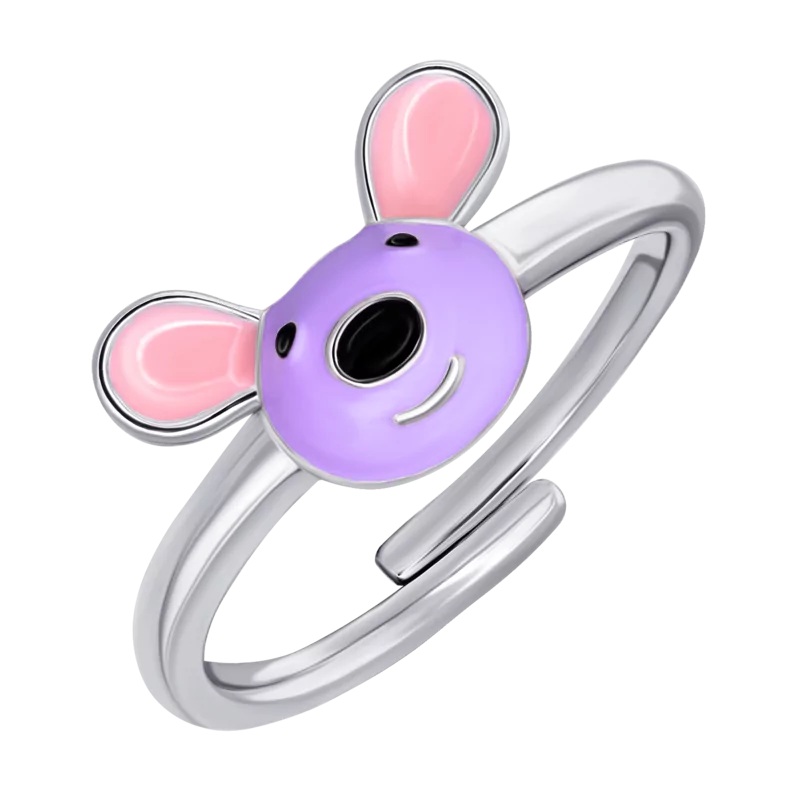 Каблучка Мишеня з фіолетовою емаллю фото