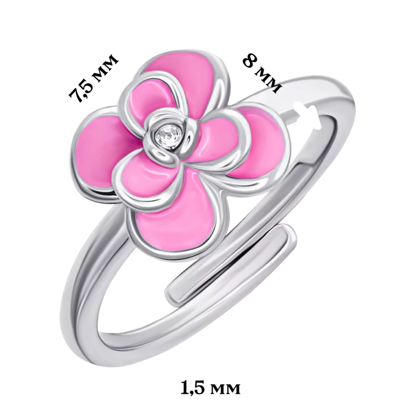 Кольцо Пион с розовой эмалью и фианитом фото