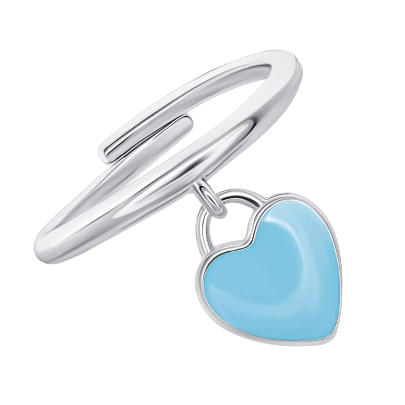 Кольцо Сердце с подвеской с голубой эмалью фото