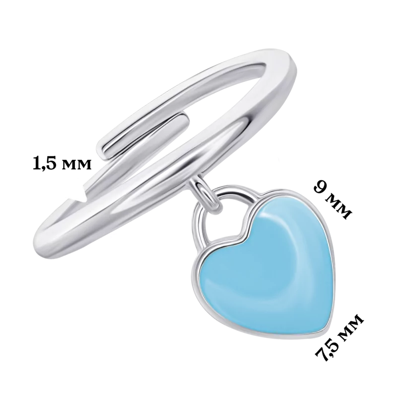 Каблучка Серце з підвіскою із блакитною емаллю photo
