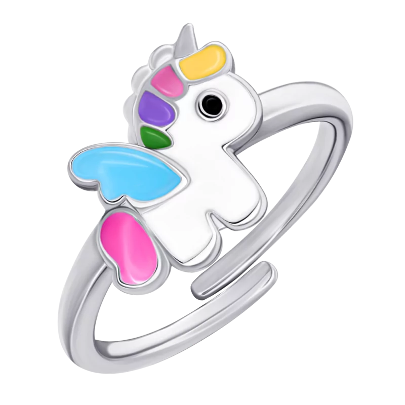 Кольцо Единорог цветной с разноцветной эмалью фото