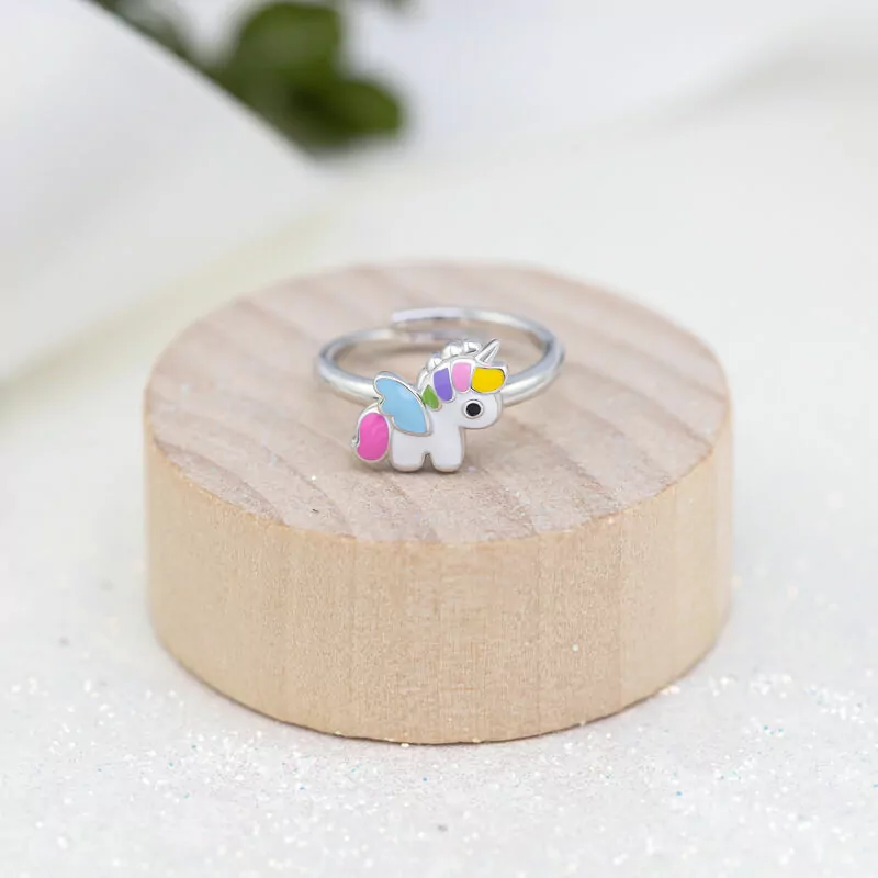 Кольцо Единорог цветной с разноцветной эмалью фото