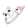 Кольцо Котик с рыбкой с белой и розовой эмалью фото №2