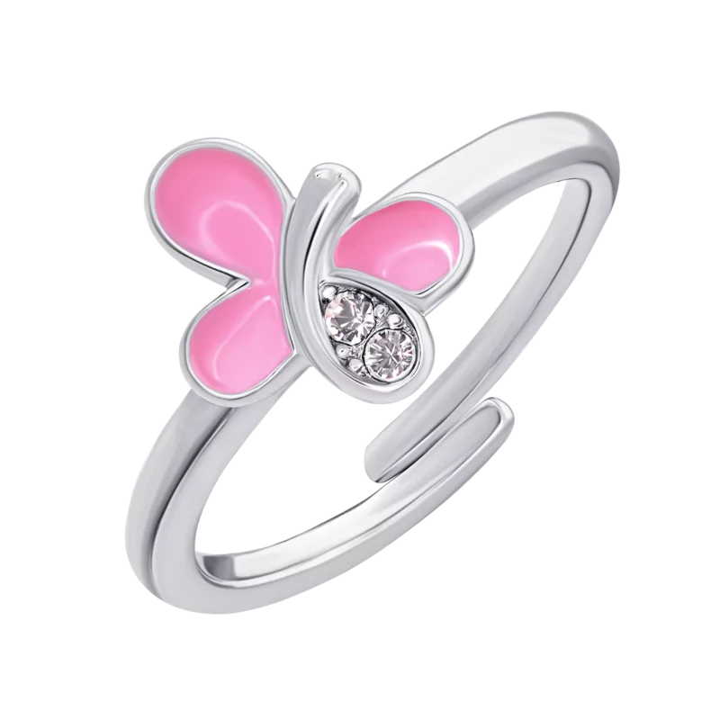 Кольцо Бабочка блестящая с розовой эмалью и фианитами фото