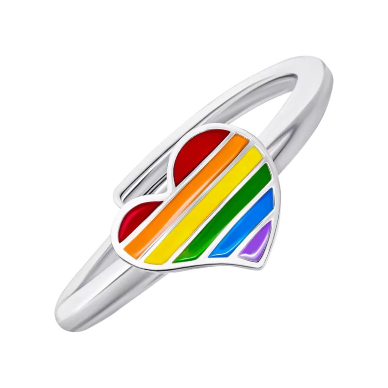 Кольцо Сердце цветное с разноцветной эмалью фото