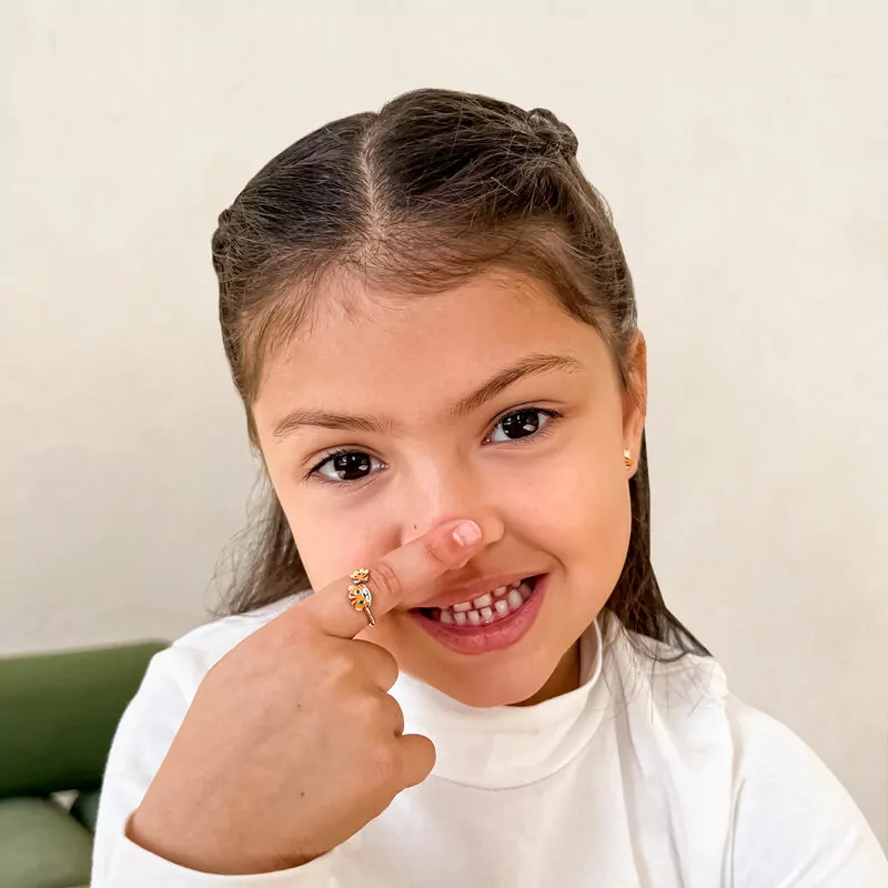 Каблучка Тигренятко з лапкою із помаранчевою емаллю фото