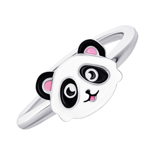 Кольцо Панда с бело-черной и розовой эмалью фото