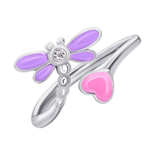 Кольцо Стрекоза с фиолетовой, розовой эмалью и фианитом фото