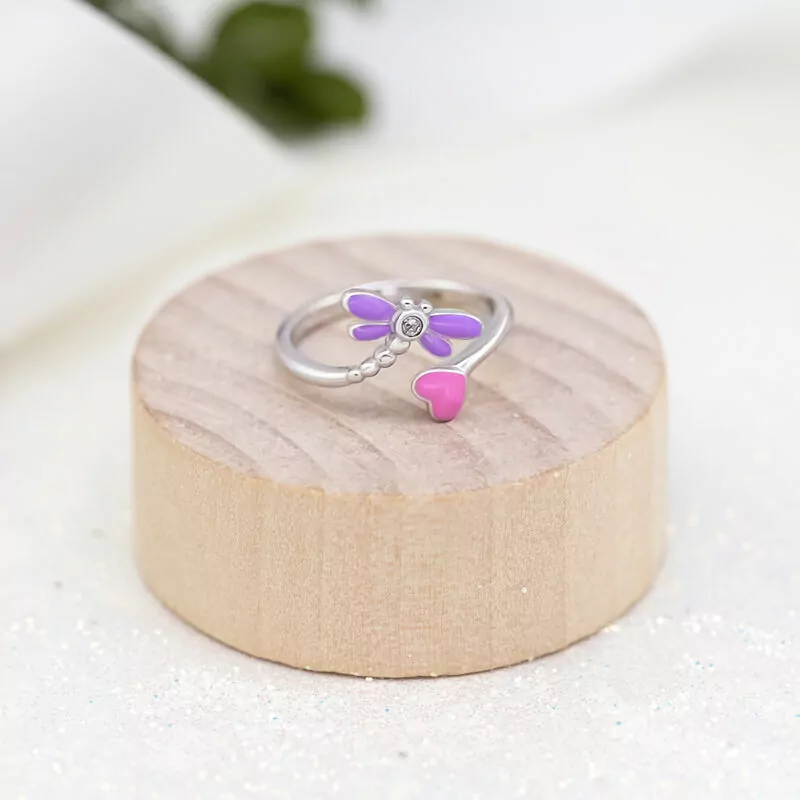 Кольцо Стрекоза с фиолетовой, розовой эмалью и фианитом фото