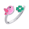 Кольцо Птичка с розовой и зеленой эмалью фото №5