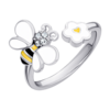 Каблучка Бджілка з квіточкою з біло-жовтою емаллю та Swarovski Zirconia photo №5