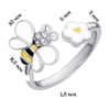 Каблучка Бджілка з квіточкою з біло-жовтою емаллю та Swarovski Zirconia photo №4