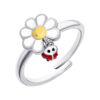 Кольцо Ромашка с божьей коровкой с белой, желтой и красной эмалью фото №5
