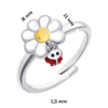Кольцо Ромашка с божьей коровкой с белой, желтой и красной эмалью фото №4