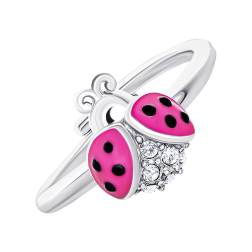 Кольцо Божья коровка блестящая с розовой эмалью и фианитами фото