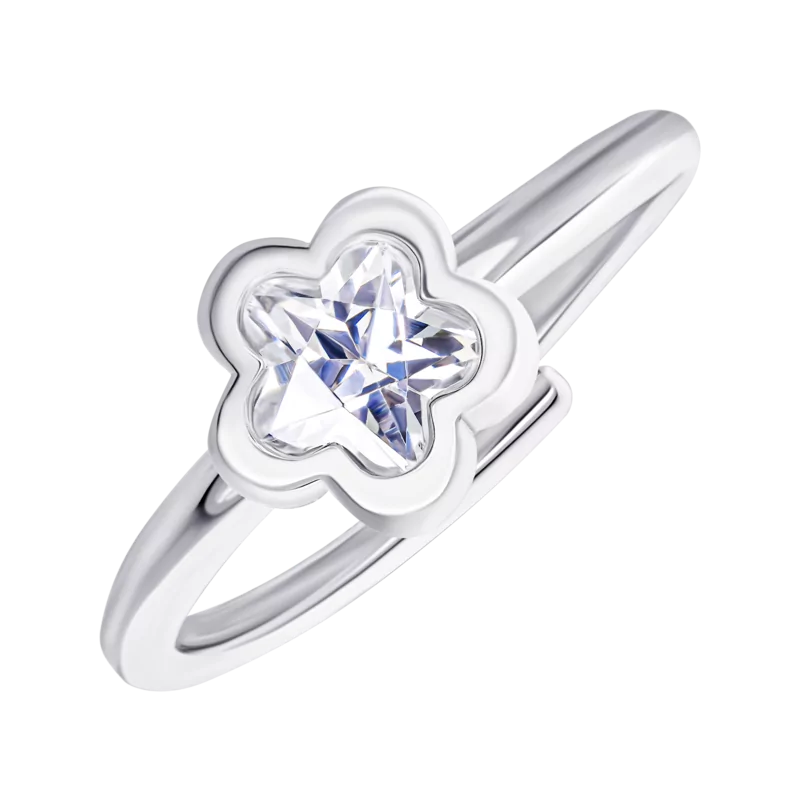 Каблучка Квітка сяюча з прозорим фіанітом фото