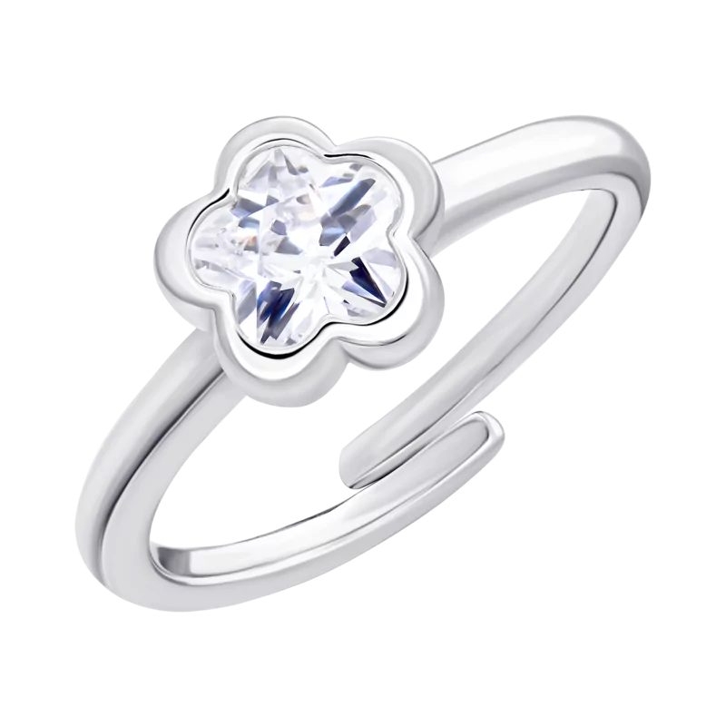 Каблучка Квітка сяюча з прозорим фіанітом фото