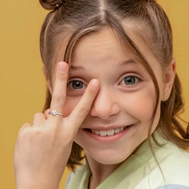 Каблучка Квітка сяюча з прозорим фіанітом фото