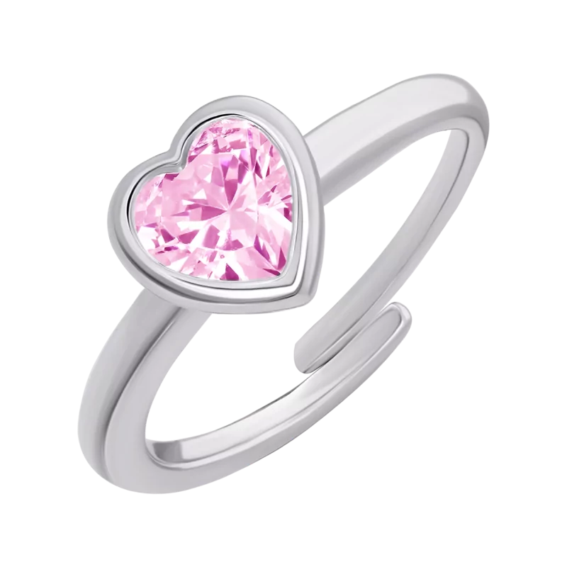 Кольцо Сердце сияющее с розовым фианитом фото