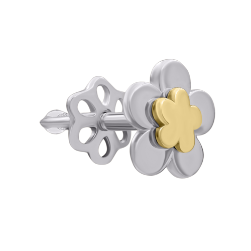 Моносерьга из белого и желтого золота Половинка O фото