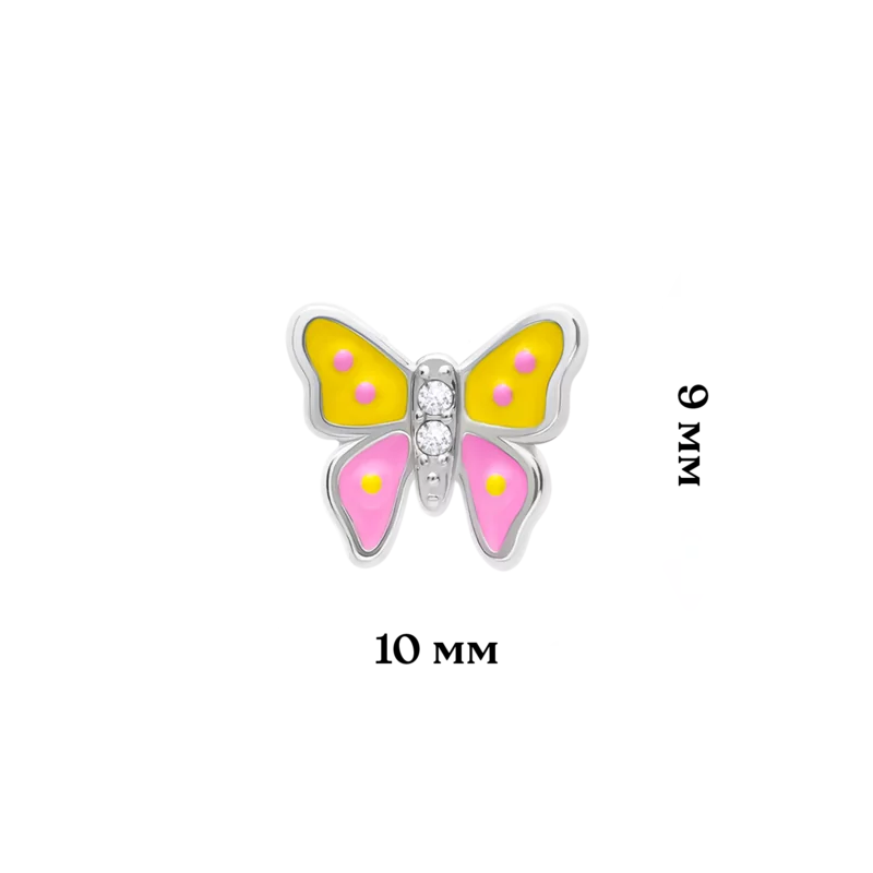 Серьги Бабочка с кристаллами с цветной эмалью и фианитами фото