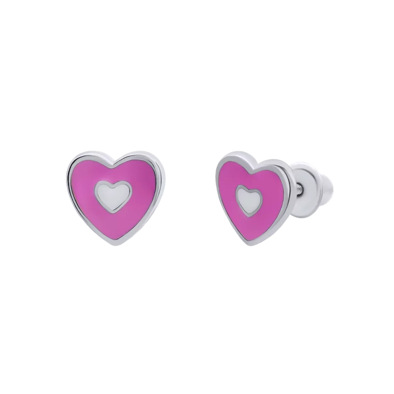 Сережки Серце з серцем рожеве фото