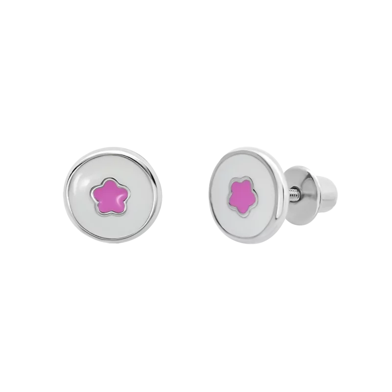 Сережки Квіточка в кружечку біло-рожева фото
