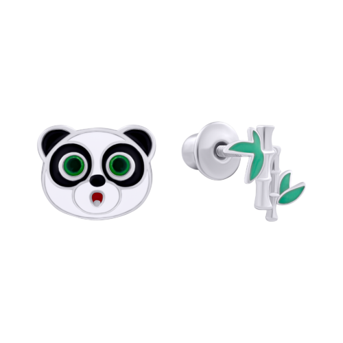 Серьги Панда с бамбуком фото